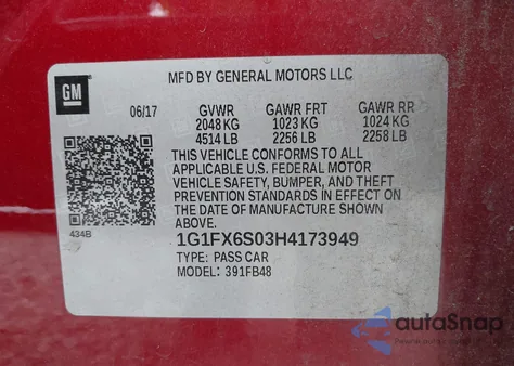 2017 Chevrolet Bolt Ev Premier из США, поврежденный, VIN 1G1FX6S03H4173949